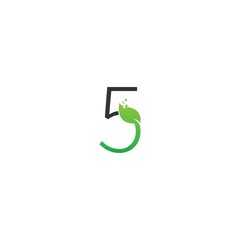 Number 5 logo leaf digital icon design concept