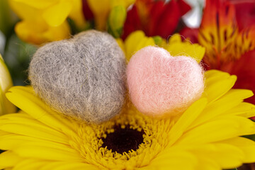  flower with wool heart for Saint Valentine's Day