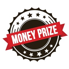 MONEY PRIZE text on red brown ribbon stamp.