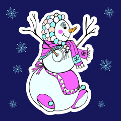 Snowmen, snowflakes. holiday set, isolated vector elements for Christmas and new year decorations, doodles