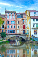 Narbonne, France - houses and water canal