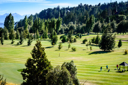 Golf course on a sunny summer day in Bariloche, Argentina