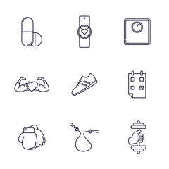 Set of Fitness equipment icon concept, Creative Gym Symbol, Illustration