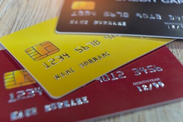 Closeup dredit card payment purchases shopping