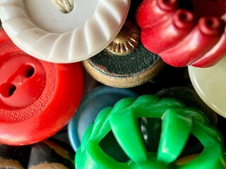 Multi-colored antique or vintage sewing buttons: Celluloid Buttons, Bakelite Buttons, Lucite...