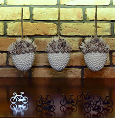 Christmas decorations on the background of an old brick wall.  © konik60