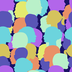 Seamless vector pattern crowd of people profile