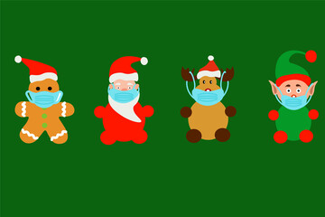 Santa Claus and rein deer wearing face mask.