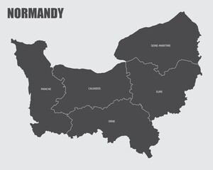 The Normandy region map divided in provinces with labels - obrazy, fototapety, plakaty