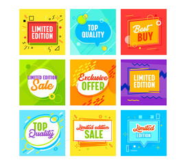 Set Banners with Abstract Geometric Pattern for Limited Edition Promo Post. Templates Design for Social Media Marketing