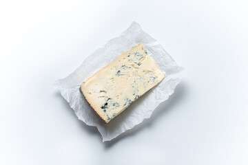 Gorgonzola cheese on a white background. Typical Italian cheese from the Piedmont region