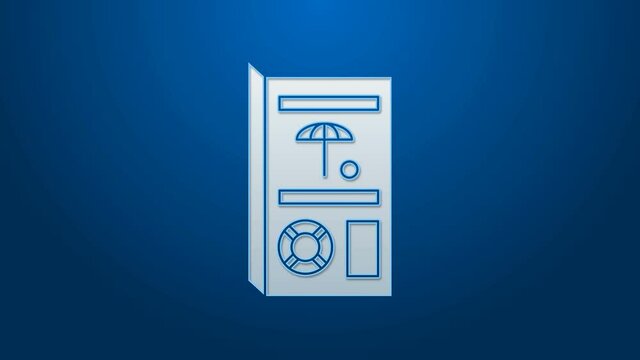 White line Travel brochure icon isolated on blue background. 4K Video motion graphic animation.
