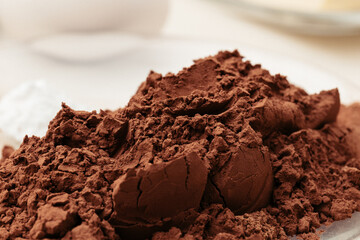 Cacao heap close-up. Macro shot.