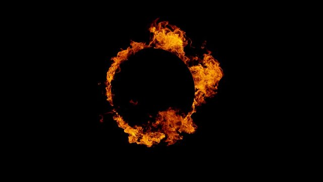 Super slow motion of fire circle isolated on black background. Filmed on high speed cinema camera, 1000 fps