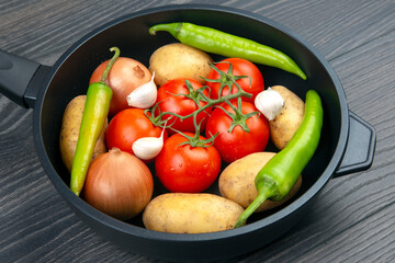 raw vegetables before cooking for frying and braising in a pan