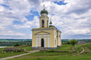 Fototapeta na wymiar Alexander Nevsky church next to Khotyn Fortress in Ukraine