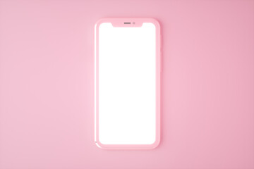 Realistic smartphone mockup set, 3d render. Mobile phone blank, white screen design. Pink color