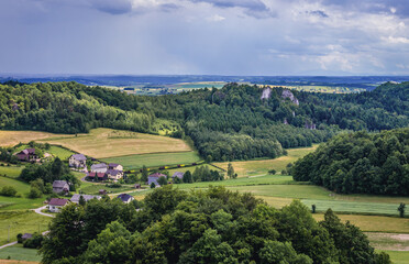 Fototapeta na wymiar Countryside around ruins of Smolen Castle in Smolen village in Silesia Region, Poland