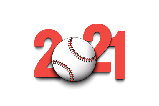 New Year numbers 2021 and baseball ball on an isolated background. Creative design pattern for greeting card, banner, poster, flyer, party invitation, calendar. Vector illustration