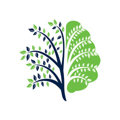 Modern brain tree logo design. Think green label. 
