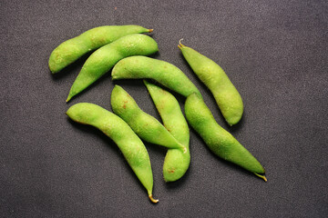 Ripe edamame on a black background