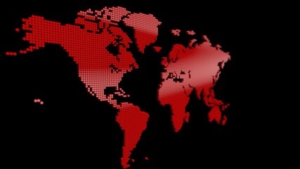 Red 3D Dot World Map under black. 3D illustration. 3D CG. High resolution.