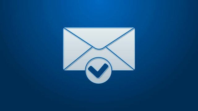 White line Envelope and check mark icon isolated on blue background. Successful e-mail delivery, email delivery confirmation. 4K Video motion graphic animation.