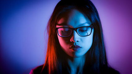 Colorful portrait shot of a young Asian woman - home shooting