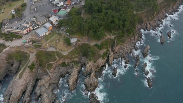 Tojinbo Aerial View, Rugged Volcanic Coastline in Fukui Japan