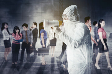 Doctor advising to people for physical distancing