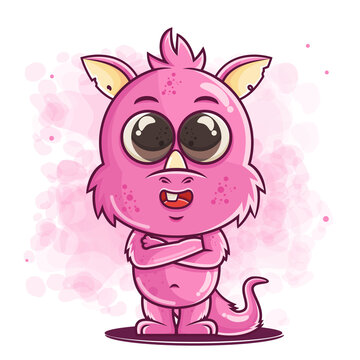 cute pink monster cartoon funny illustration