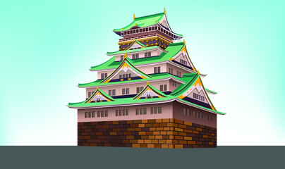 Japanese Hirosaki castle flat illustration
