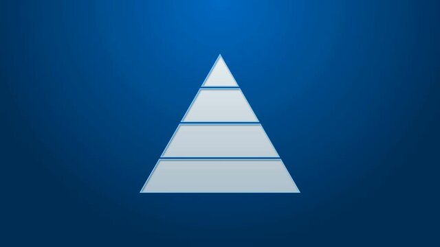 White line Business pyramid chart infographics icon isolated on blue background. Pyramidal stages graph elements. 4K Video motion graphic animation.