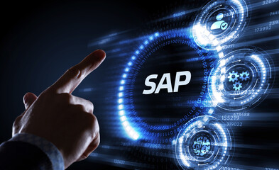 SAP System Software Automation concept on virtual screen data center. Business, modern technology,...