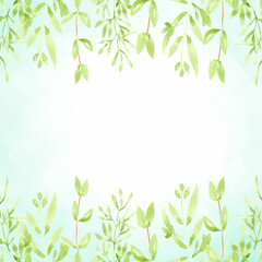 watercolor green leaf square banner background with copy space