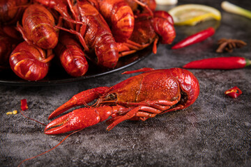 closeup gourmet  lobster on old wooden table