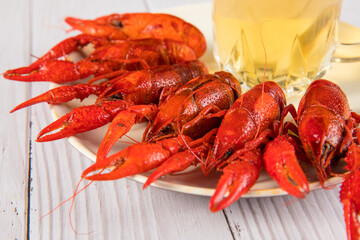 closeup gourmet  lobster on white wooden table