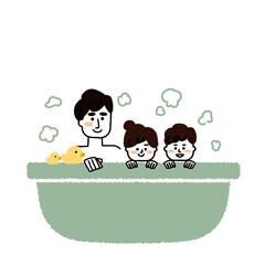 パパとこども2人でホカホカお風呂