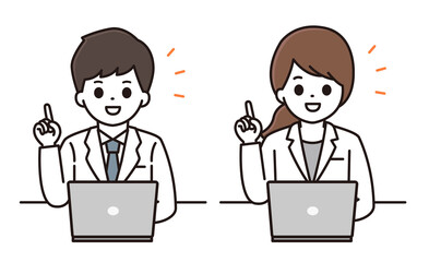 薬剤師 パソコン 指差し 男女