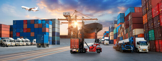 Logistics and transport Industrial Container Cargo freight ship, forklift handling container box...