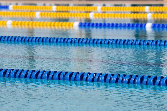 Swimming lanes on the water surface of the competitive pool.