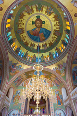 Fototapeta na wymiar Religious painting in orthodox church in Santorini,