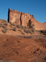 The Tower of Babel in Arches National Park with Rippled Sand in the Foreground