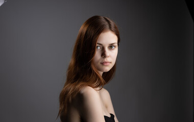 Fototapeta premium beautiful woman bare shoulders cropped view luxury Studio Model