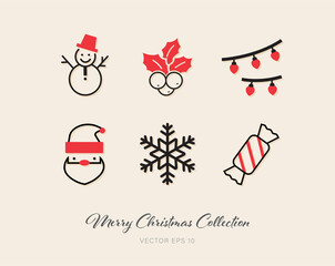Beautiful Christmas outline flat icon pack of 6 designs on beige background