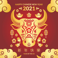 Chinese new year 2021 with golden head of the ox