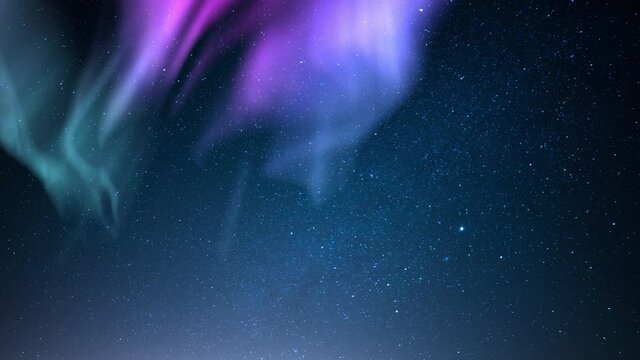 Aurora and Milky Way Galaxy Spring Sky 01 Time Lapse Stars and Meteors Simulated Northern Lights