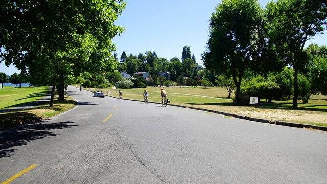 Bicyclists on road to Seward Park