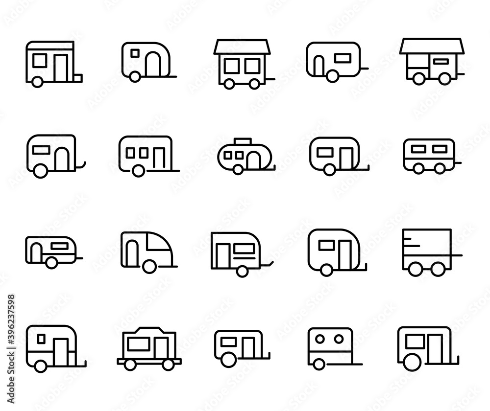 Wall mural Simple set of caravan icons in trendy line style.