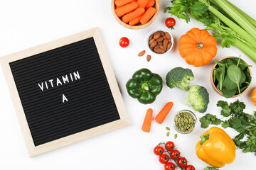 letter board with text vitamin a and Natural products rich in vitamin a